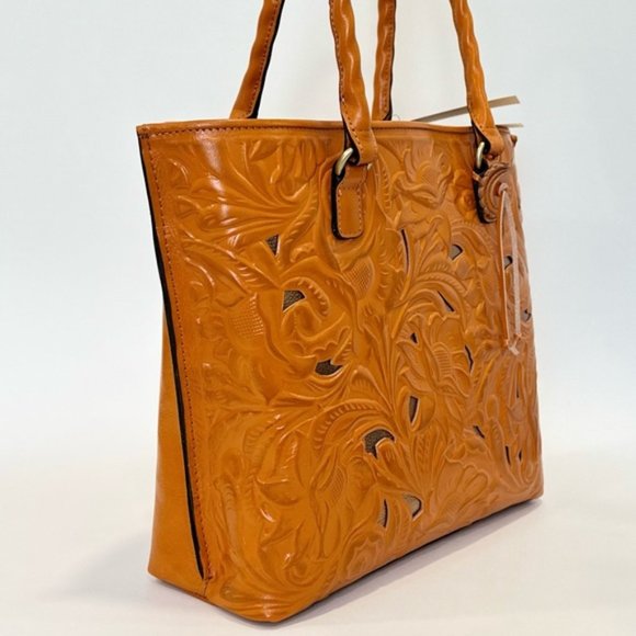 Patricia Nash Adeline Burnished Cut out Tooled Leather Tote in Sun Yellow - Picture 8 of 10